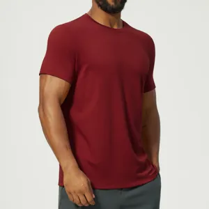 Men's solid burgundy modal cotton short sleeve t-shirt, breathable and comfortable outdoor sports.