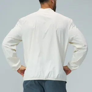 Men's casual stand-up collar zip jacket in off-white back view showcasing daily comfort style.