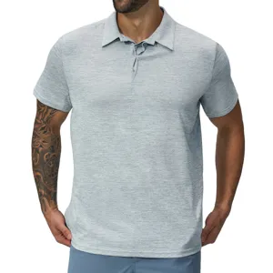 Men's short sleeve quick dry golf polo shirt breathable outdoor casual athletic top grey