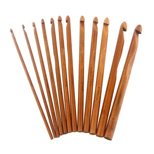 Set van gekarboniseerde bamboe haaknaalden, 12 maten ergonomische breigereedschappen voor handwerk.