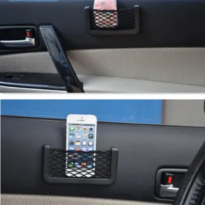 Bolsillo de red de almacenamiento para puerta de coche, organizador elástico para teléfono y objetos.
