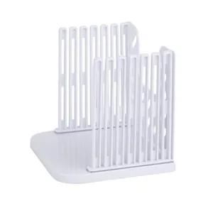 Adjustable plastic bread slicer for homemade toast and cake cutting guide tool in white.