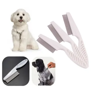 White Plastic Handle Pet Flea Comb Stainless Steel Pin Cat And Dog Grooming Tool Daily Hair Care Flea Removal Comb