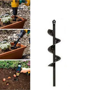 Garden spiral drill bit for planting flowers and digging earth soil tool effortlessly.