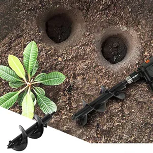 Garden spiral drill bit for planting flowers and loosening soil in yards and vegetable plots detail view.