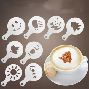 Plastic coffee art stencils set, decorative latte foam printing mold template for baristas.