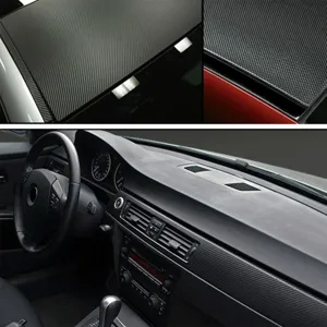 3D carbon fiber car sticker vinyl wrap detail showing interior dashboard modification decor.