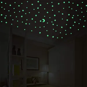 Autocollants muraux phosphorescents etoiles et lune fluorescentes pour chambre d'enfant