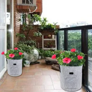 Grijze vilt aardappelplantzak met handvatten en zak voor tuin groente plantenbak 1st