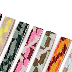 5cm wide jacquard webbing strap camouflage design for bags and garments detailed view.
