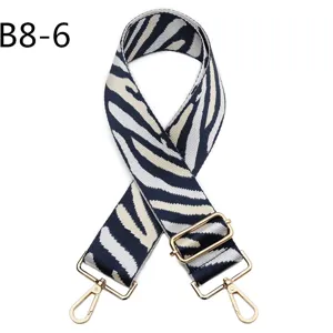 Detailed view of a trendy zebra pattern replacement bag strap with adjustable gold hardware.