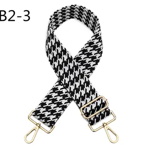 Black and white houndstooth jacquard bag strap replacement, adjustable shoulder strap.