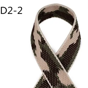 Detailed view of 5cm wide camo jacquard webbing strap, perfect for bags and apparel sewing.