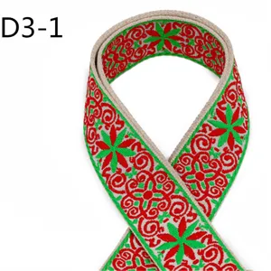 Ethnic jacquard webbing ribbon 5cm red green floral woven trim for sewing crafts DIY decor