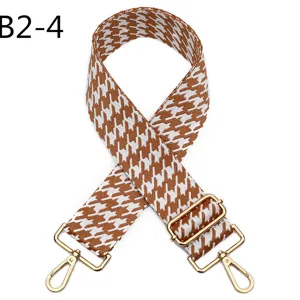 Brown houndstooth replacement bag strap with gold metal hardware adjustable crossbody strap
