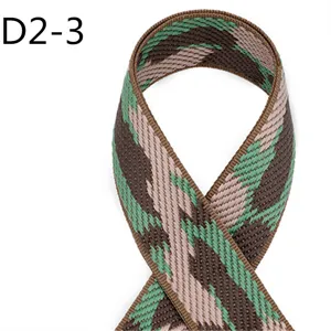 Detailed close-up of 5cm wide camouflage jacquard webbing strap for bags and garments.