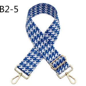 Blue white houndstooth replacement bag strap with adjustable gold hardware for crossbody purses