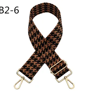 Replacement adjustable houndstooth bag strap with gold hardware for shoulder crossbody bags