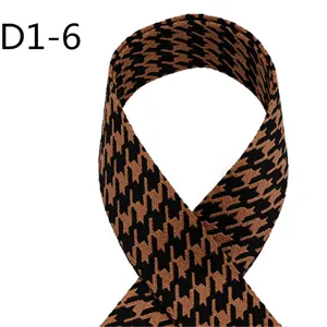 Ιμαντας ζακάρ pied-de-poule 5cm για τσάντες και ρούχα, κλασική μαύρη καφέ υφαντή λεπτομέρεια.