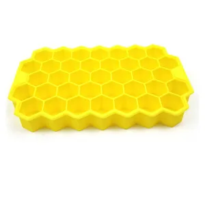 Silicone honeycomb ice cube tray detail view, 37 grid flexible mold close up showcase.
