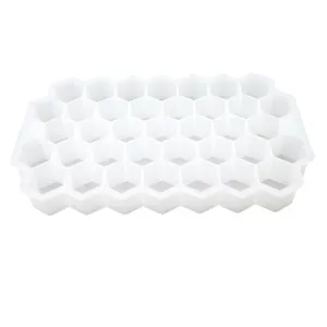 White silicone honeycomb ice cube tray, 37-grid stackable DIY mold for homemade drinks.