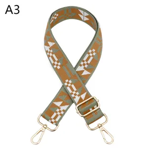 Ethnic geometric pattern replacement bag strap, adjustable shoulder crossbody strap with gold hardware