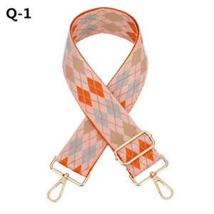 Courroie de sac de rechange avec motif argyle rose orange et accessoires métalliques dorés chic