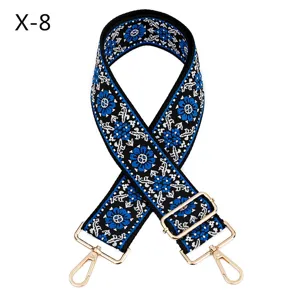 Ethnic style embroidered bag shoulder strap replacement, blue and black wide strap design.