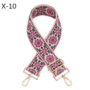 Wide embroidered bag strap replacement ethnic floral shoulder strap with gold hardware.