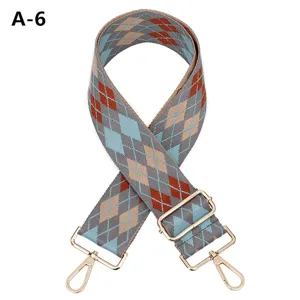 Adjustable embroidered bag strap replacement 5cm wide ethnic geometric pattern hardware