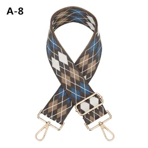 Wide woven bag strap with diamond pattern and gold hardware, replacement strap for women bags.