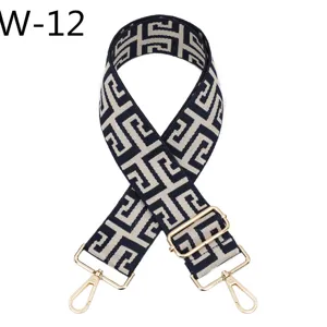 Replacement jacquard bag strap, adjustable shoulder crossbody ethnic strap with gold hardware.