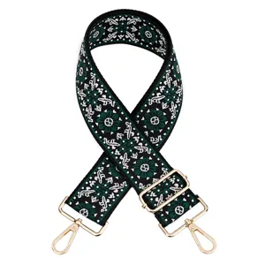 Wide embroidered bag strap replacement adjustable ethnic style shoulder strap with gold hardware