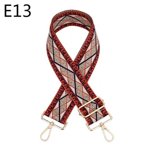 Ethnic style replacement bag strap, adjustable crossbody canvas strap with gold hardware.