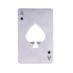 Stainless steel ace of spades playing card bottle opener, portable metal poker tool.
