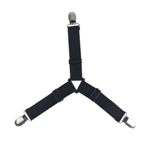Adjustable triangular bed sheet fastener clips, elastic mattress holder straps set.