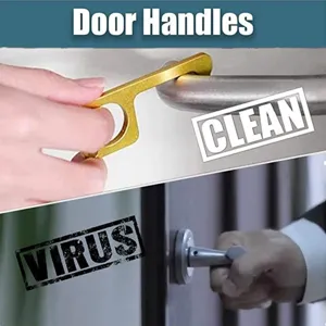 Brass EDC non contact door opener tool hygiene hand anti touch door handle hook tool