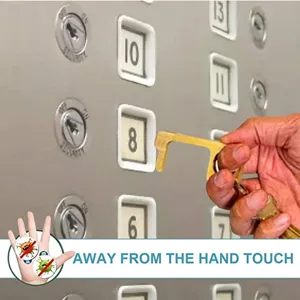 Brass no-touch door opener tool for elevator buttons hygienic touchless EDC gadget daily use