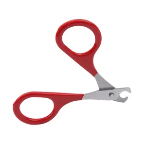 Pet nail clipper for cats and small dogs, stainless steel claw scissors with red plastic handle.