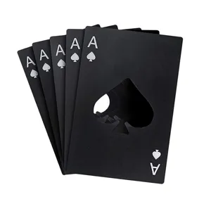 Stainless steel black ace of spades poker credit card bottle opener, sleek metal pocket tool.