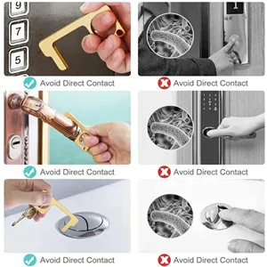 Brass EDC Door Opener Tool Hygiene Hand No Touch Anti Germ Elevator Door Key Hook
