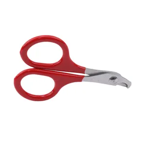 Compact stainless steel pet nail clipper with red handle for safe cat and dog claw trimming.