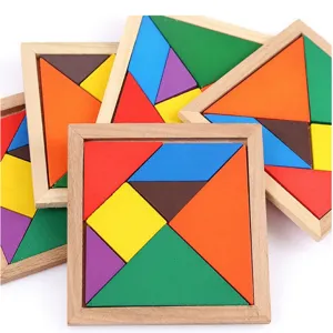 Wooden Tangram Puzzle Toy Colorful Geometric Shape Brain Teaser Educational Kids Toy