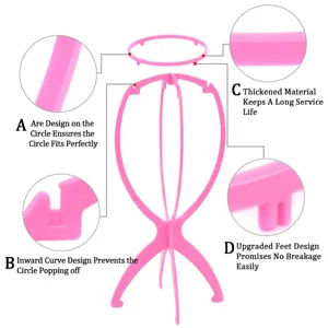 Vista di dettaglio ravvicinata del supporto per parrucche rosa che mostra il design resistente.
