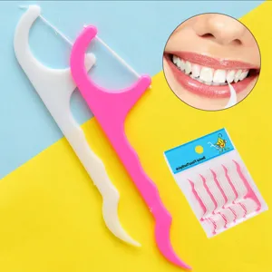 Plastic dental floss picks with dual-ended toothpick design for daily oral hygiene care.