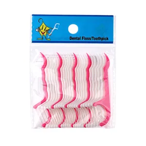 Plastic dental floss picks set with portable bag, daily oral cleaning tool for clean teeth.