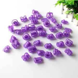 Purple plastic letter number cookie cutter set for fondant cake decoration and baking