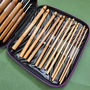 20pcs bamboo crochet hook set with storage case ergonomic handles yarn weaving craft tools
