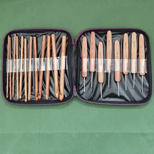 20pcs carbonized bamboo crochet hooks set with portable zipper storage case details