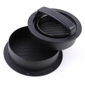 ABS plastic hamburger meat press tool, black kitchen patty maker with open close guide.